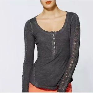Free People Shell Stitch Lace Sleeve Henley